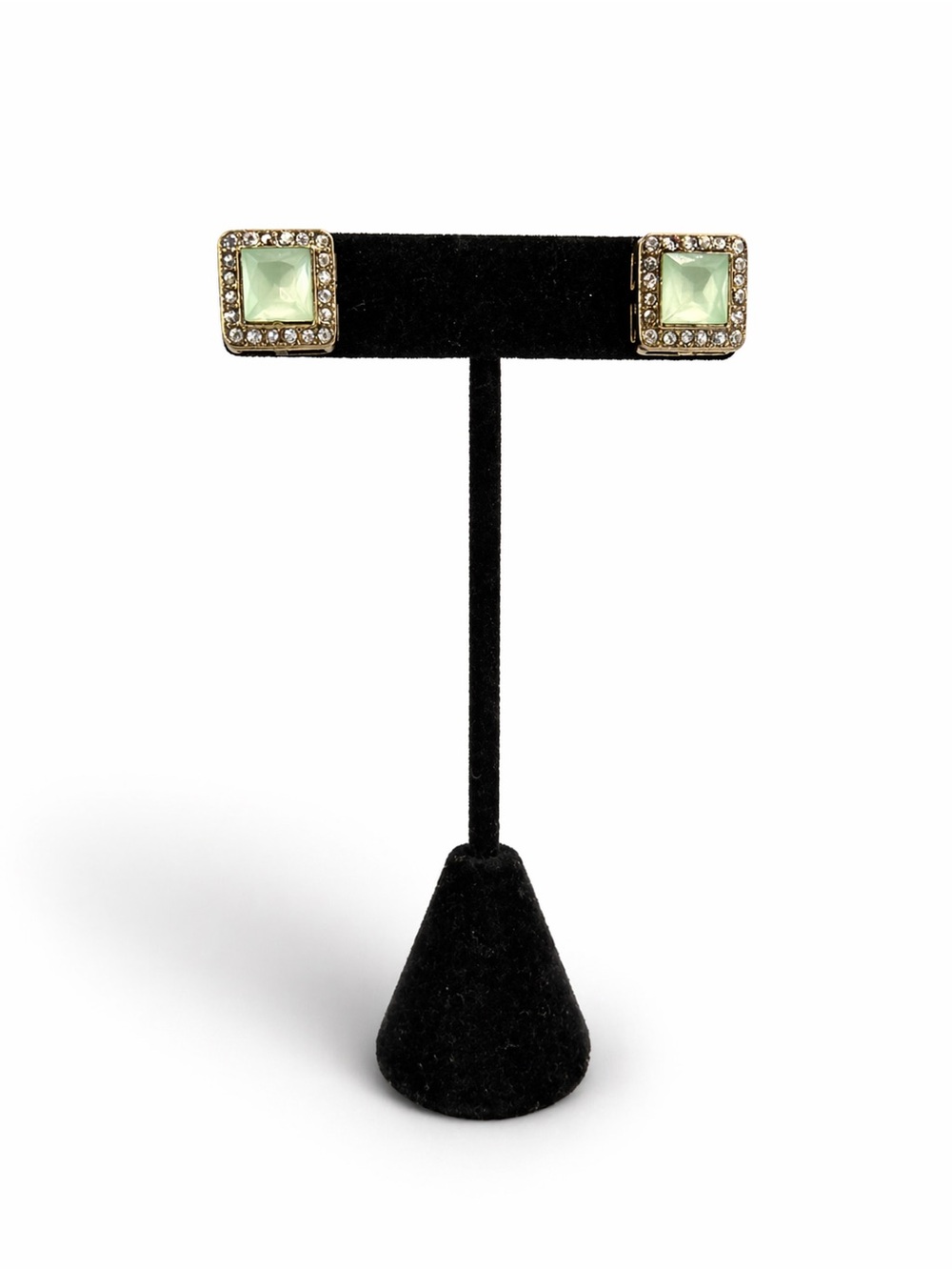 Square Pale Green Crystal Halo Stud Earrings
